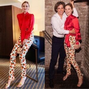 GUCCI Maximalist Luxury Spring Fruit Strawberry Skinny Cotton Twill Pants 25 NWT
